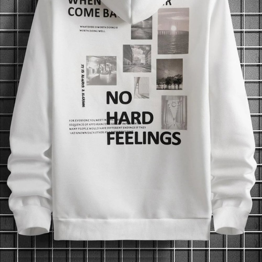 White Mens Hooded Sweater - Picture 2 of 7